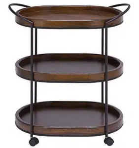 Deco 79 50469 Black Metal & Natural Pine Wood 3-Tier Rolling Bar Cart Black Friday Deals